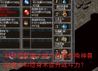 如何搭配道士核心技能召唤神兽施毒术和隐身术提升战斗力? 如何搭配道士核心技能召唤神兽施毒术和隐身术提升战斗力?