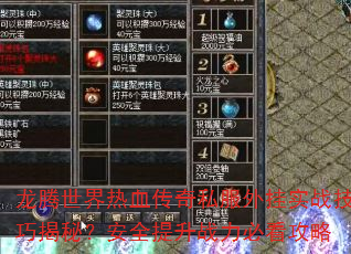 龙腾世界热血传奇私服外挂实战技巧揭秘?安全提升战力必看攻略 龙腾世界热血传奇私服外挂实战技巧揭秘?安全提升战力必看攻略