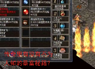 传奇里有没有不为人知的暴富秘籍? 传奇里有没有不为人知的暴富秘籍?